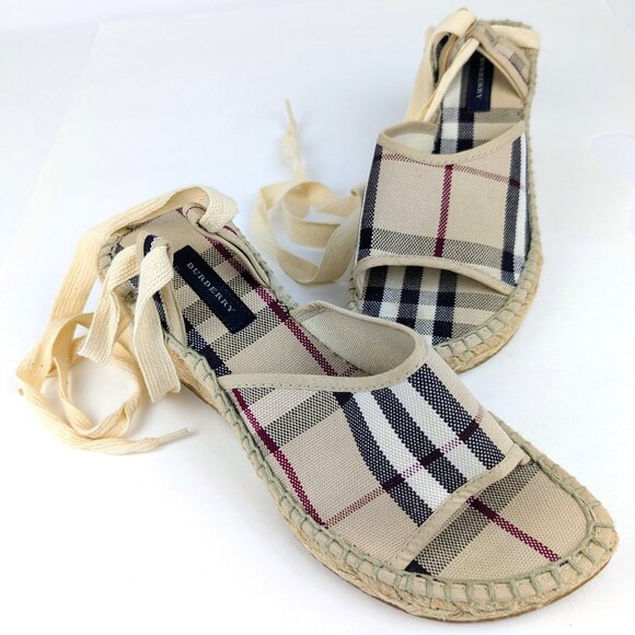 BURBERRY Espadrille Wedge Sandals classic Burberry Nova Check plaid size 6-6.5 - Picture 1 of 14